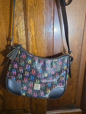 Dooney & Bourke Black Multicolor DB Logo Leather-Trim Crossbody